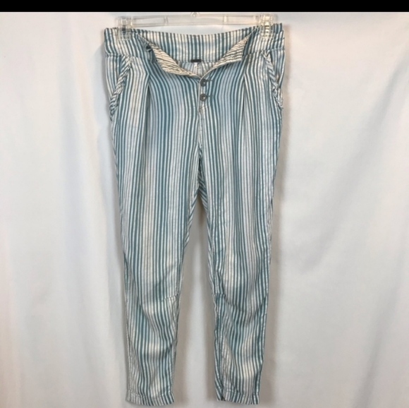 Free People Beach Trouser Pant Striped Teal Cream - Picture 2 of 5